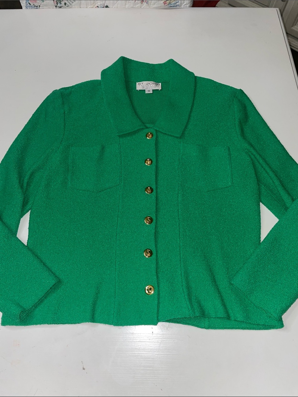 Vintage St. John collection by Marie Gray emerald green jacket cardigan 12